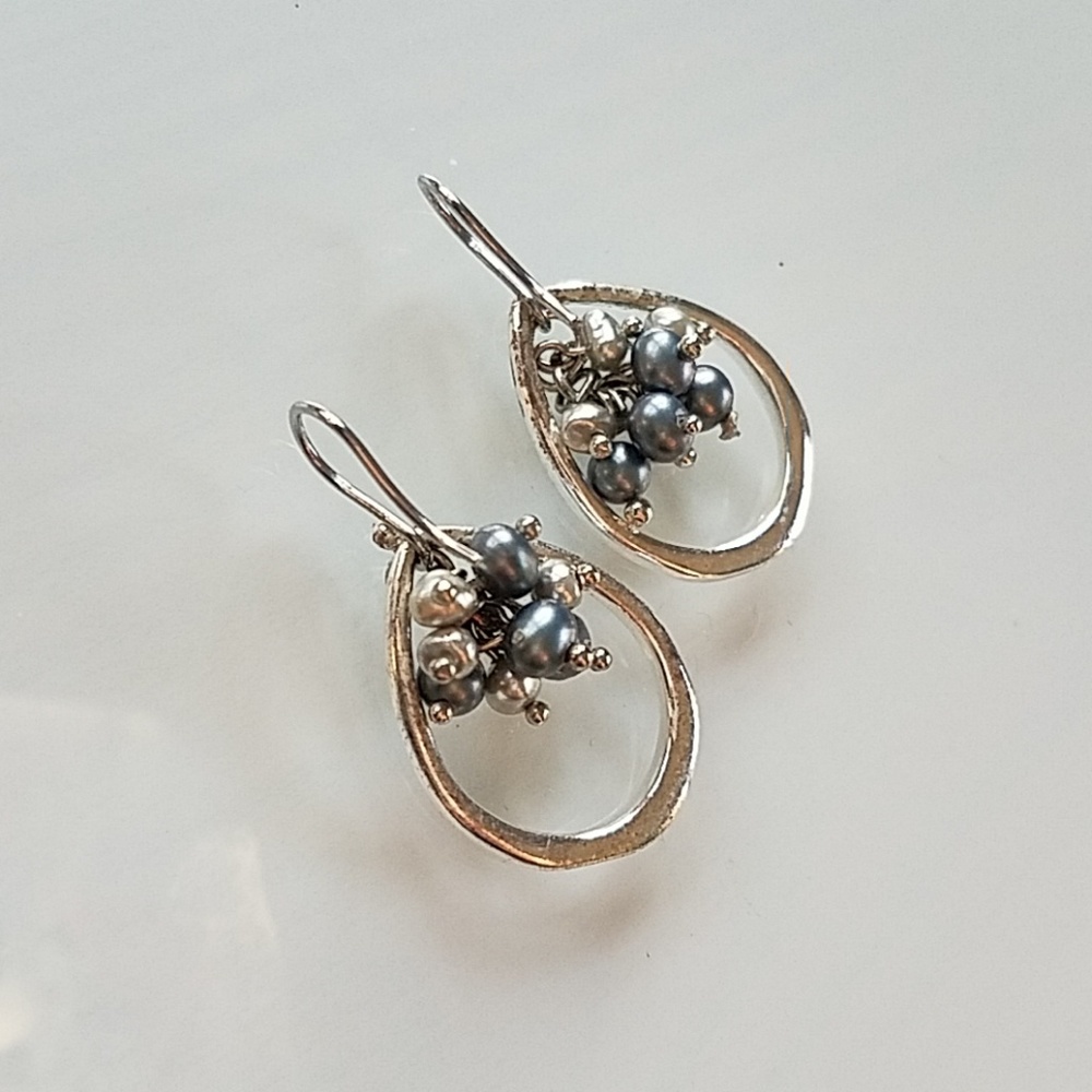 Silver Teardrop Hoop and Bead Earrings